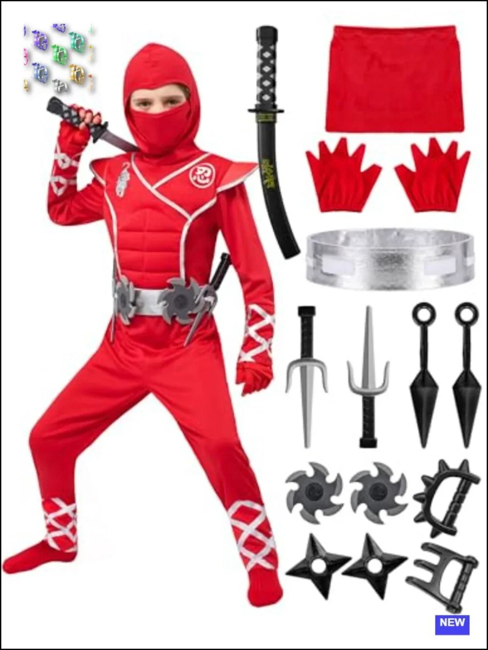 Kids Halloween Ninja Costume Role Play Outfit Set with Accessories